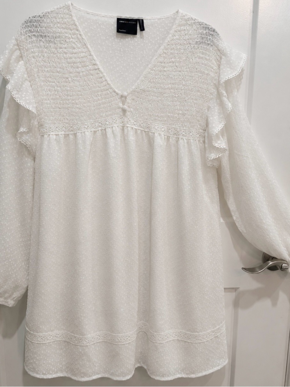 ASOS White Swiss Dot V-Neck Ruffle Tunic